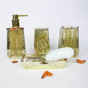 clear glass with gold decaled bathroom accessories