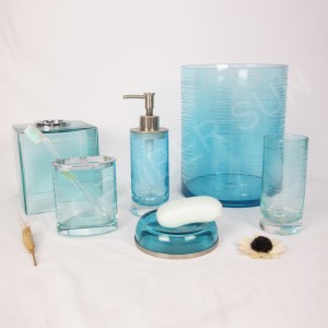 Round engraving stripes with color strayed glass bathroom accessories set
