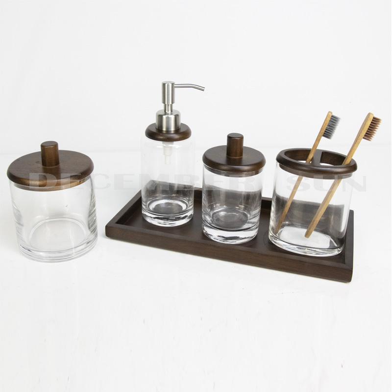Clear glass with wooden parts bathroom set