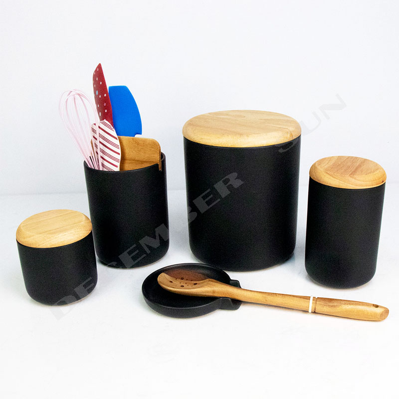 Wholesale black ceramic with lid kitchen accessories