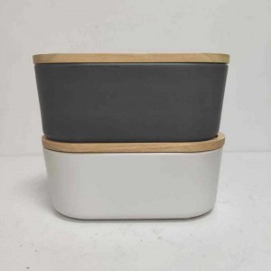 Wholesale long with wooden lid ceramic stoneware storage canister jar
