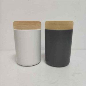 Wholesale  round with wooden divided ceramic stoneware utensil holder